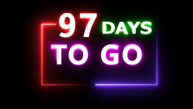 Neon countdown days timer on black background.