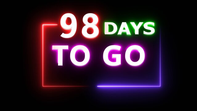 Neon countdown days timer on black background.
