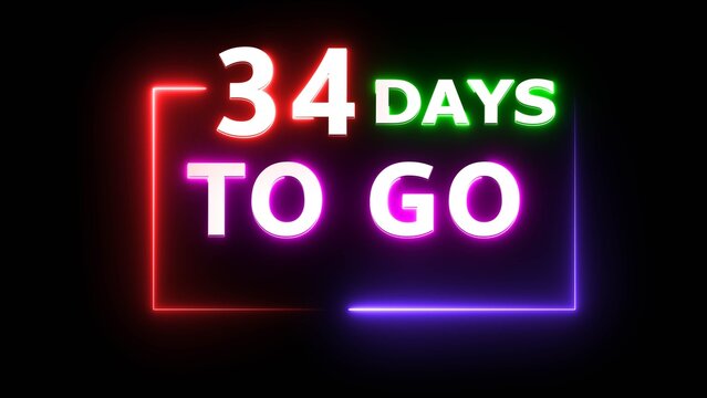 Neon countdown days timer on black background.