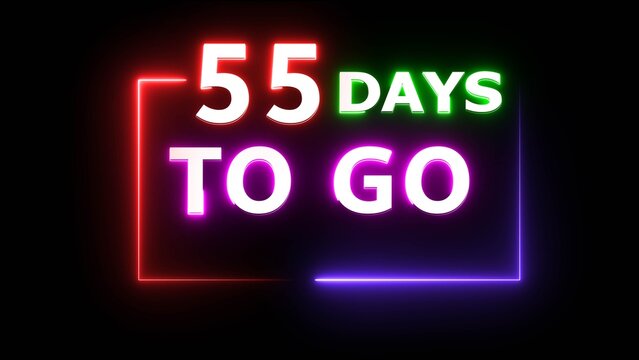 Neon countdown days timer on black background.