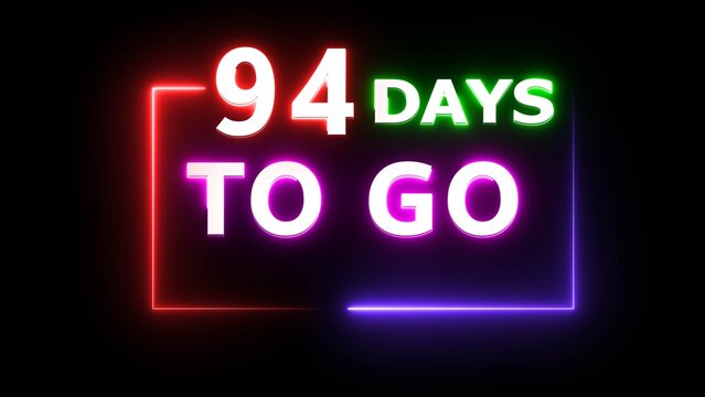 Neon countdown days timer on black background.
