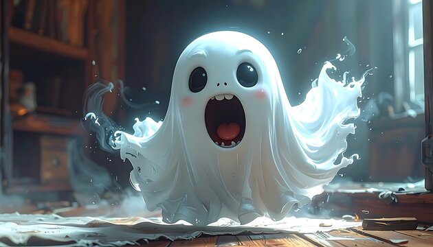 Spooky ghost with open mouth screaming.