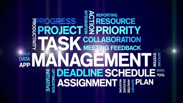 Task Management animated word cloud-text design animation tag kinetic typography seamless loop.