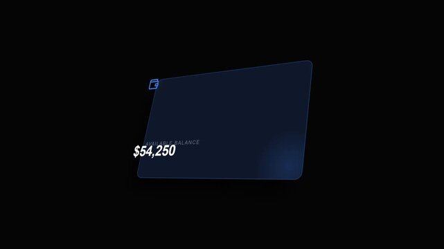 The animated statistics card displays financial data on a digital screen