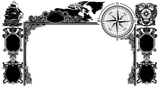 Vintage compass with ornate frame details.