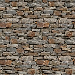 Fototapeta premium Detailed Texture of a Rustic Stone Wall with Various Colors and Shapes.