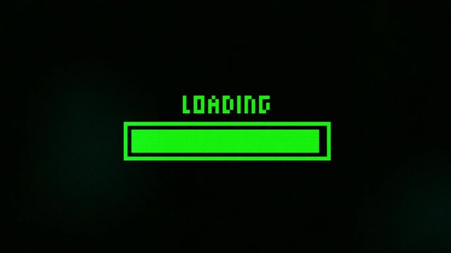 Classic Pixel Loading Screen with Green CRT Monitor Effect