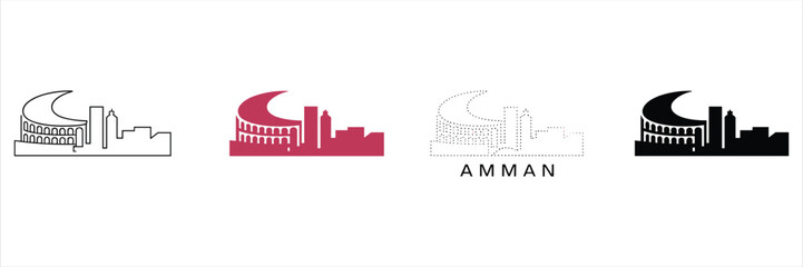 Naklejka premium Amman city skyline silhouette with roman theater landmark