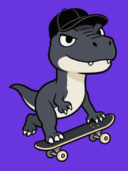 Cool Cartoon Tyrannosaurus Rex Skateboarding Outdoors © hakule