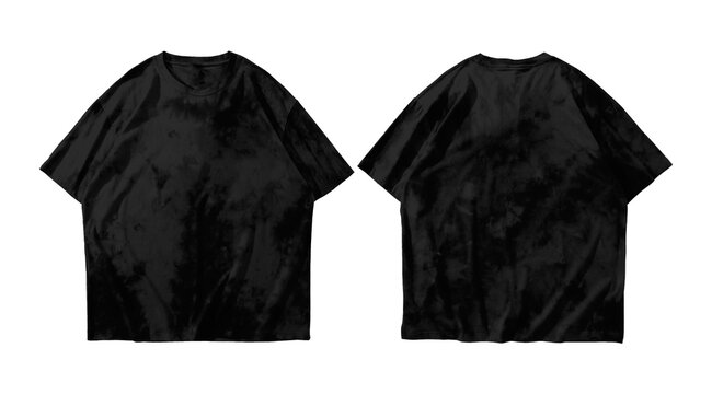 Black short sleeve t-shirt with washed texture isolated on white