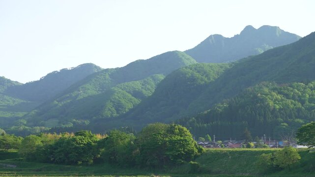 鳥取県の春の御机みつめの棚田と伯耆大山南壁_10bit_4:2:2_パニング