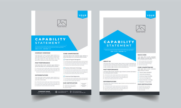 Capability Statement Design for Business Concept with Two Page Perfect Color Design Step Layout	