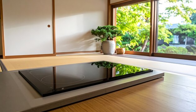 Traditional Japanese room with tatami mat.