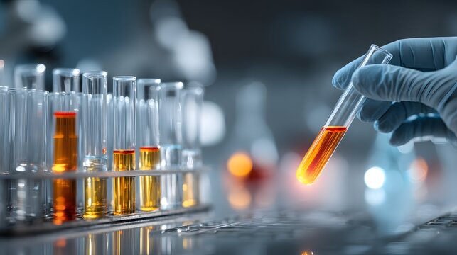 Laboratory Experiment with Glass Test Tubes and Chemical Reactions