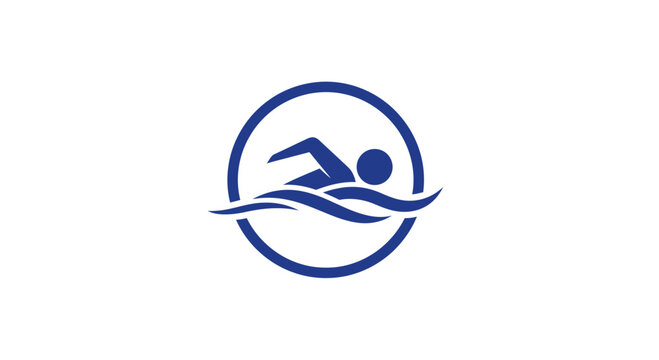Swimmer logo with circular design element.