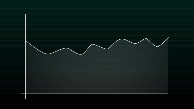 Graph line animation with white color. Graph line digital data visualization. Graph line business analytics graphic on dark textured background for reports.