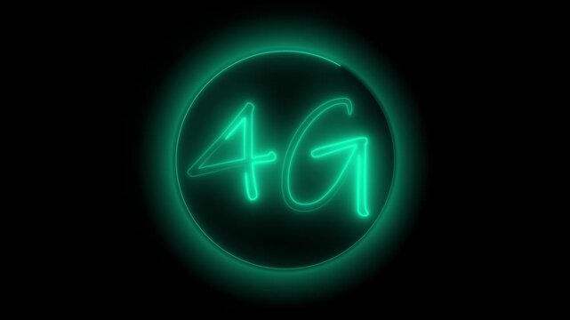 Network symbol animation with 4g neon. Network symbol teal mobile connection. Network symbol digital communication graphic on black background for tech.