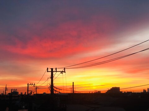 power lines at sunset
