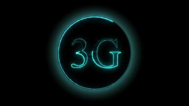 Network symbol animation with 3g neon. Network symbol mobile data connection. Network symbol digital communication graphic on black background for tech.