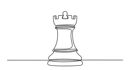 Single line drawing of a chess rook piece on white background © Tisa