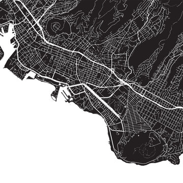 Waikiki Honolulu Hawaii Vector Map, Detailed District Street Map Black and White Minimalist Line Art