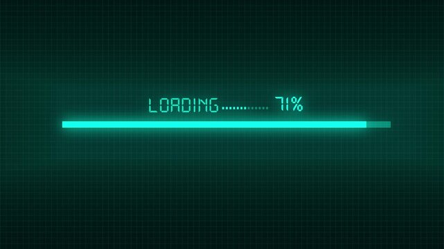 Loading bar animation with green progress. Loading bar futuristic digital grid. Loading bar technology interface graphic on black background for status.