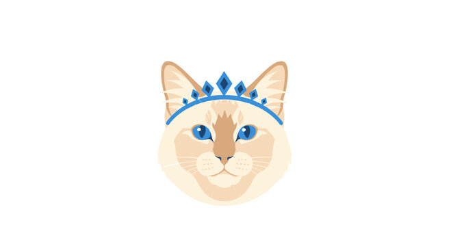 Royal feline portrait with blue crown and sapphire eyes