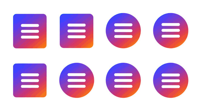 Collection of modern gradient hamburger menu icons for website and app navigation on white