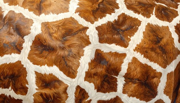 Close-up of Giraffe Fur Pattern with Brown Patches and White Lines