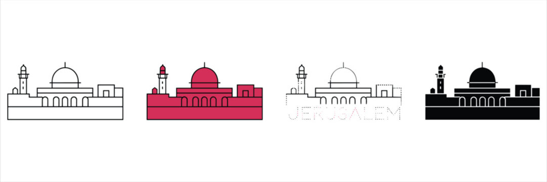 Four variations of dome of the rock jerusalem skyline