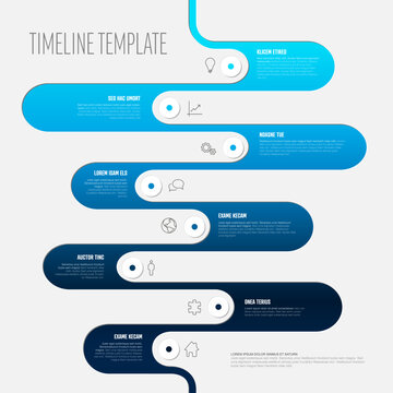 This modern timeline template features blue gradient milestones for business projects. Utilize this timeline template to visualize a sequential process or a strategic roadmap journey.