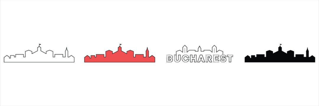 Four variations of the bucharest city skyline silhouette