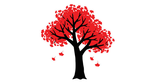 Tree with Red Leaves Falling Down.