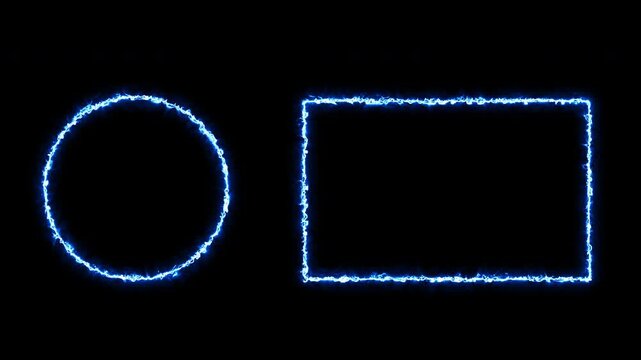 YouTube end screen animation blue fire isolated on black background. blue glowing frame.