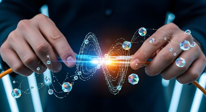 Connecting Fiber Optic Cable with Digital Network Visualization.