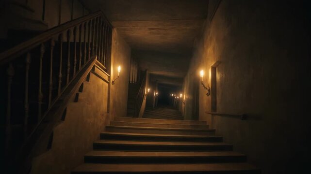 Dark Staircase Corridor Walking in Low Light Setting