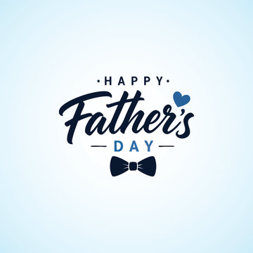 Happy Father's Day" elegant script typography with blue heart and bow tie icon on a soft light background