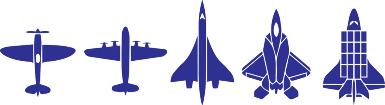 Aircraft Evolution Vector Icon Set, Airplane Silhouettes