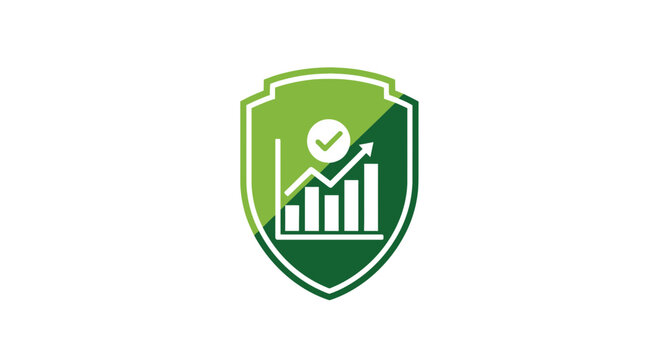 Green shield with white graph icon.