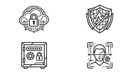 Fototapeta premium Cyber Security Interface Line Icon Illustration Set