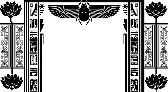 Scarab Beetle Egyptian Hieroglyphic Border.