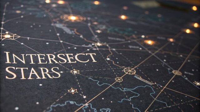 Detailed Star Map with Intersecting Lines and Celestial Patterns