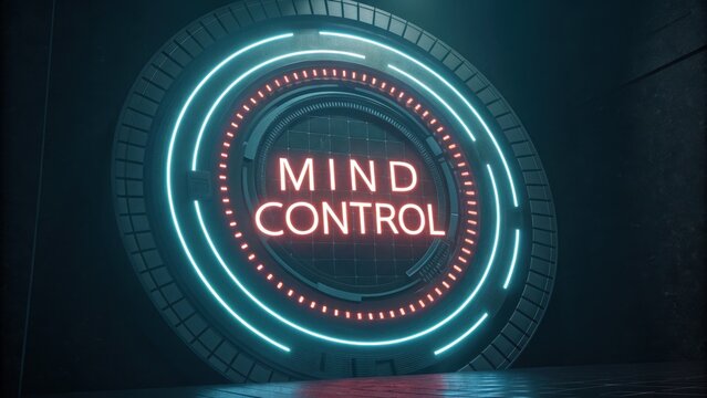Futuristic Neon Sign of Mind Control Concept in Dark Environment