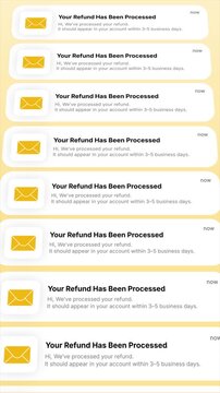 Refund Has Been Processed appears as an animated mobile notification in a sleek digital interface. Ideal for illustrating online transactions, financial updates, or digital confirmations.
