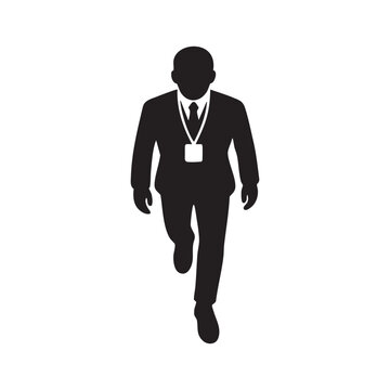 Office Employee With ID Card Silhouette Top View Vector