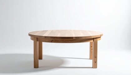 Fototapeta premium Minimalist Round Wooden Table on a Bright White Background