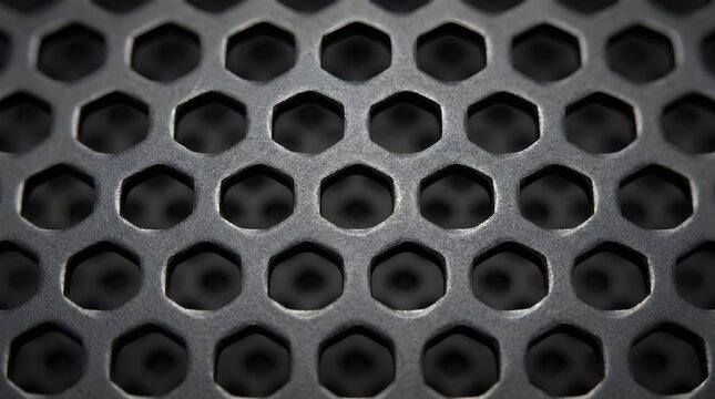 Close-up of a metal grate with hexagonal holes