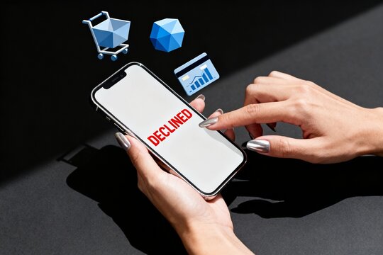Person using smartphone with declined payment