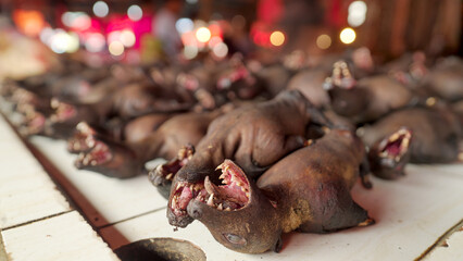 dead bats in local asian market in tomohon, north sulawesi, indonesia, southeast asia © Spice Footage