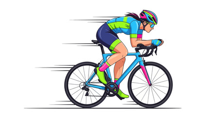 Fototapeta premium Woman riding a bicycle quickly outside.